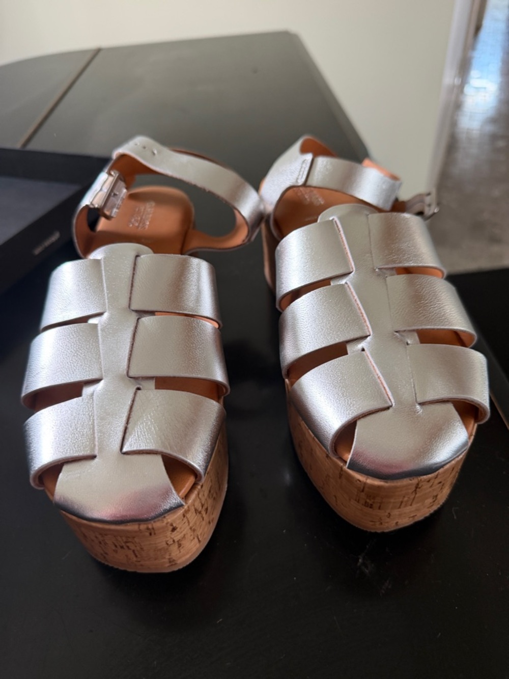 G.H. Bass & Co. Silver Cork Platform Sandals